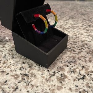 Betsey Johnson Rainbow Bamboo Hoop Earrings